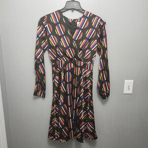 Anonyme designers women's mini dress size S multi color black long sleeve